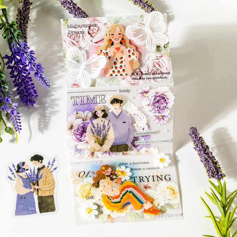 Ketchup Teenage Couple Personaje Temático PET Sticker Packet Couple Serie de fin de semana Cuentas de mano Pegatinas de paisaje