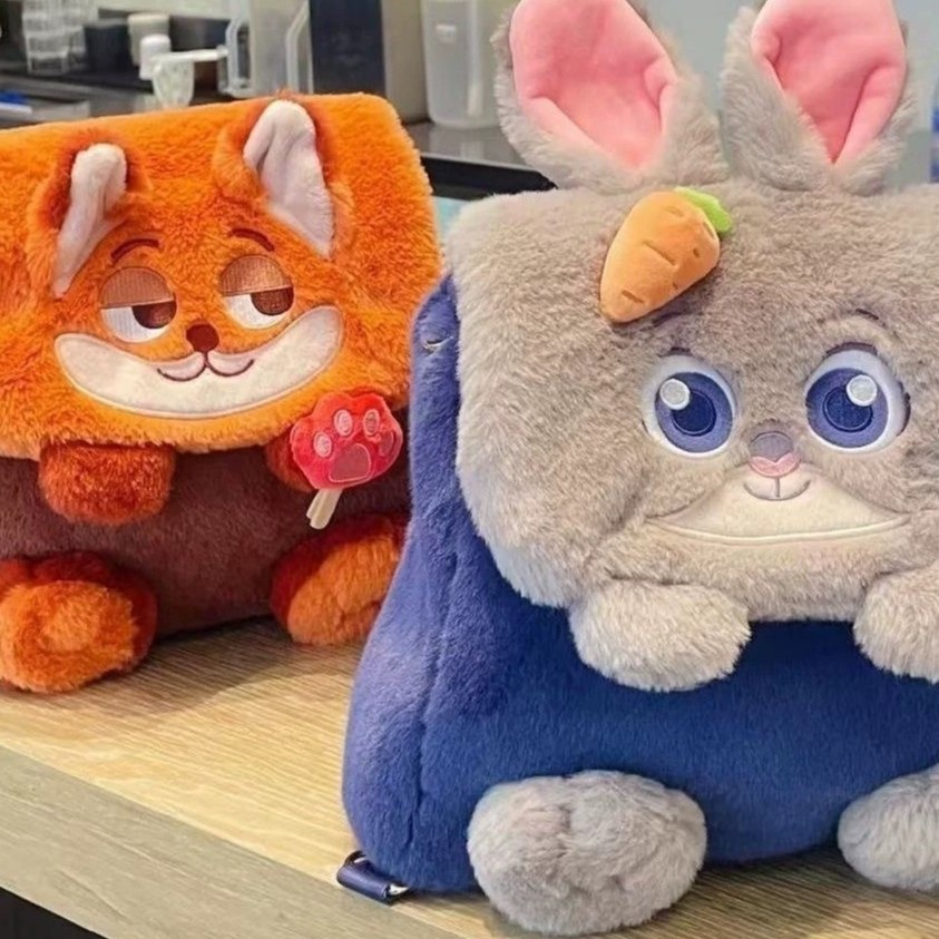 Zootopia Cute Cartoon Judy Nick Large Capacity Backpack Crossbody Bag Plush Flap Shoulder Bag