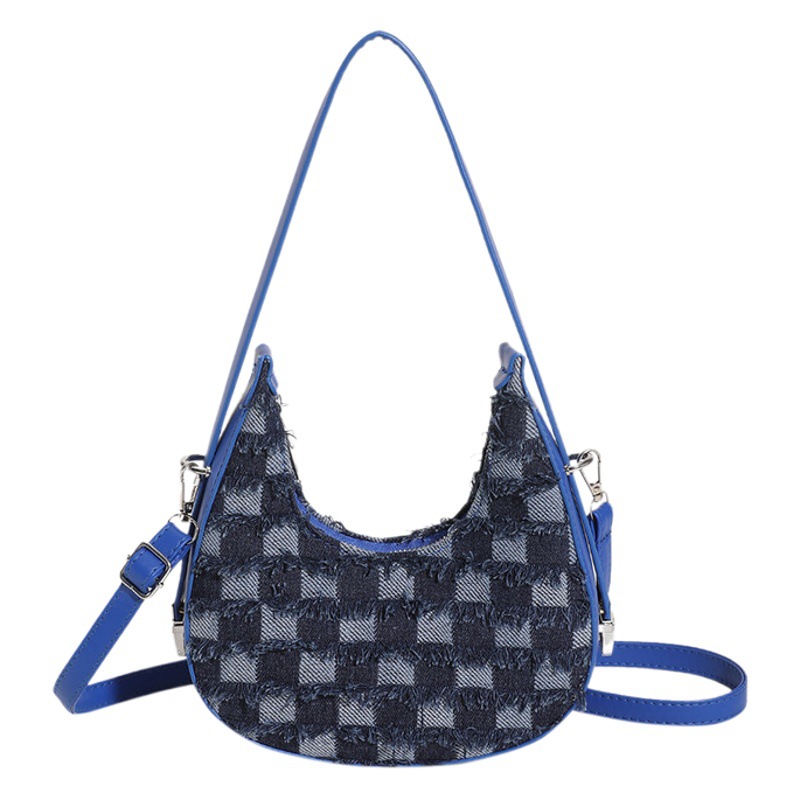 Bolsa de axilas de estilo occidental personalizada 2023 nueva bolsa de mensajero de mezclilla bolso de color de contraste simple bolso de baguette casual moda