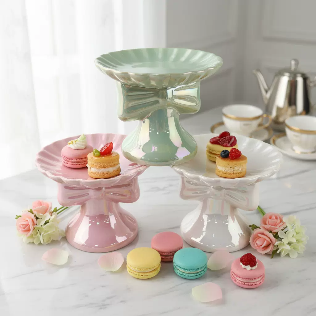 蝴蝶结高脚盘陶瓷杯冰淇淋杯甜点杯高级可爱女生精致小众设计情侣