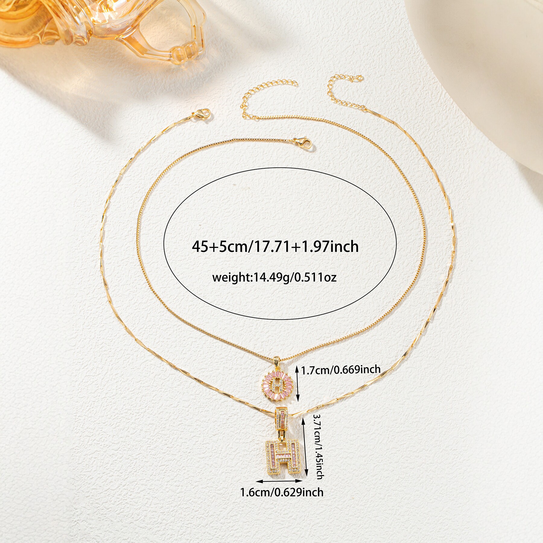 Collana elegante rosa con strass e zirconi incastonati rame_voghion.com