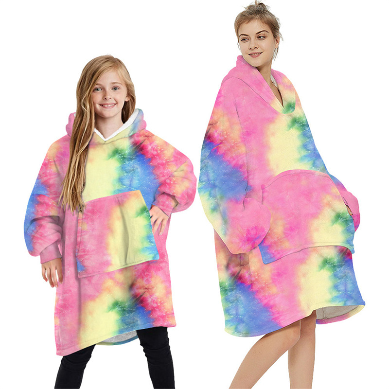 2022 New Cross-border Printed Lazy Blanket Can Be Worn On Both Sides Of Thick TV Blanket Autumn And Winter Parent-child Hooded Sweater