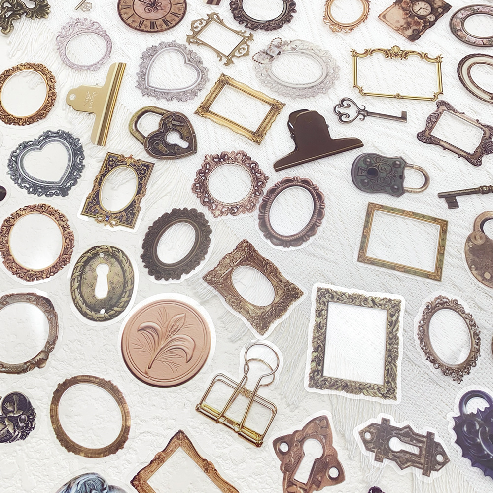 68张复古艺术相框贴纸笔记本行李箱手机diy装饰贴画PET材质