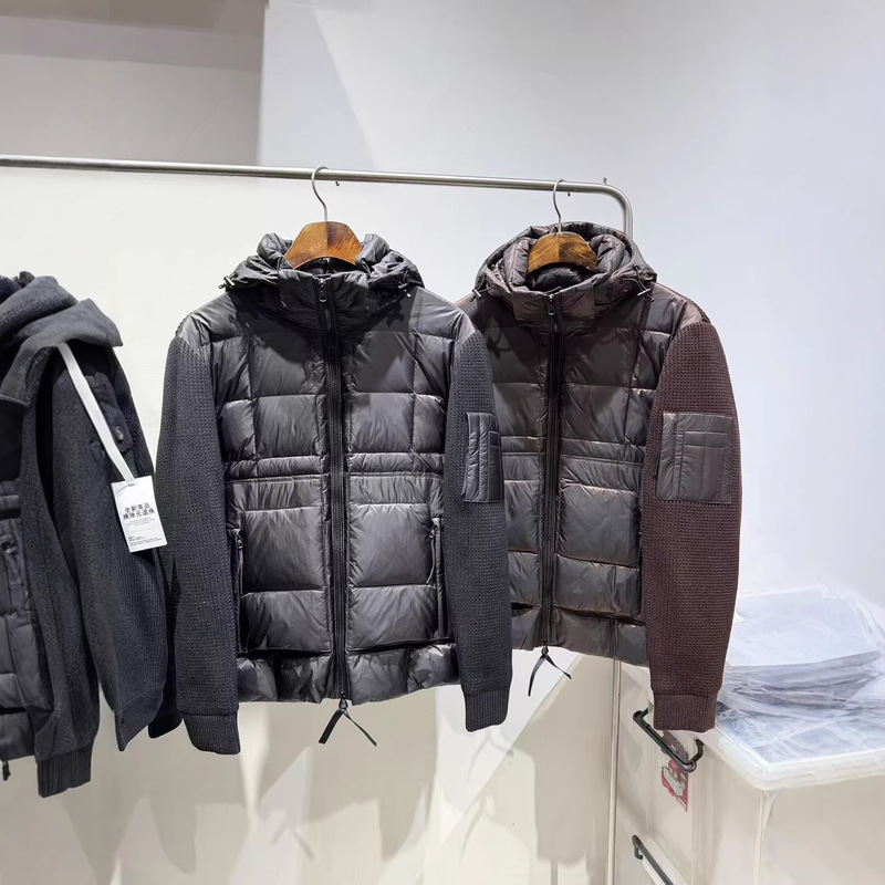 New Cross-Border Tf Brand Hooded Patchwork Men's Trendy down Jacket with Zipper, White Duck down Coat, Loose Fit