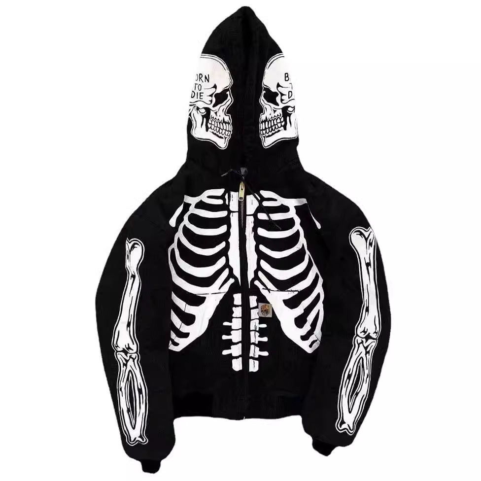 2024 New Men's Spring and Autumn Thin Skull Hooded Hoodie cardigan_voghion.com