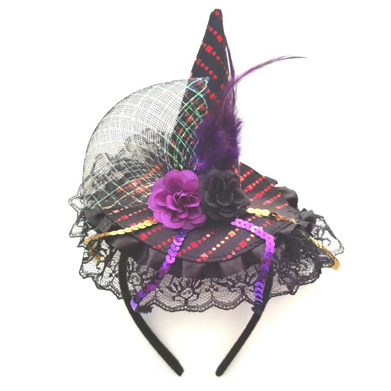 新しいハロウィーンの髪のフープの祝日のパーティーのショーの道具の帽子の髪飾りのネットのスカルの花の魔女の帽子|undefined