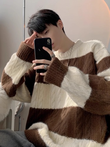 Knitted sweater for men, new 2024 edition, autumn and winter inner layer base layer Korean style lazy wind youth loose yarn coat
