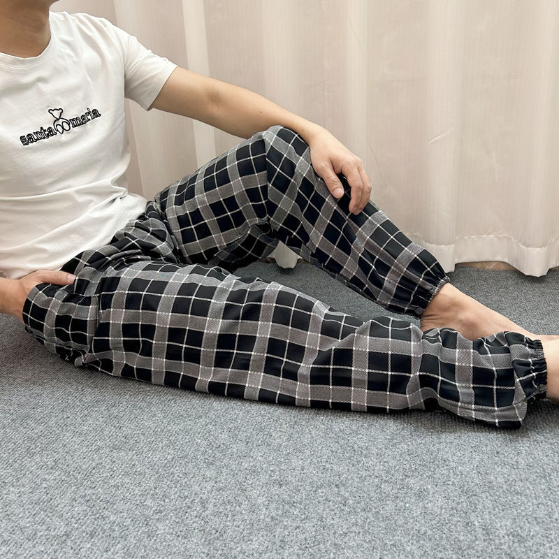 여성용 얇은 코튼 실크 캐주얼 바지 여름 느슨한 플러스 사이즈 코튼 실크 홈 바지 슬림 긴 안티 모기