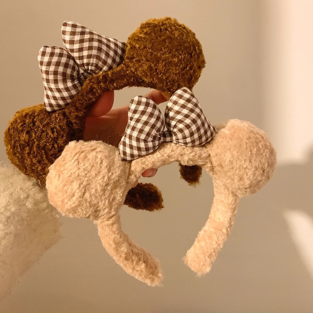 Plush Headband With Cute Bear Ears And Bow For Face Washing_voghion.com