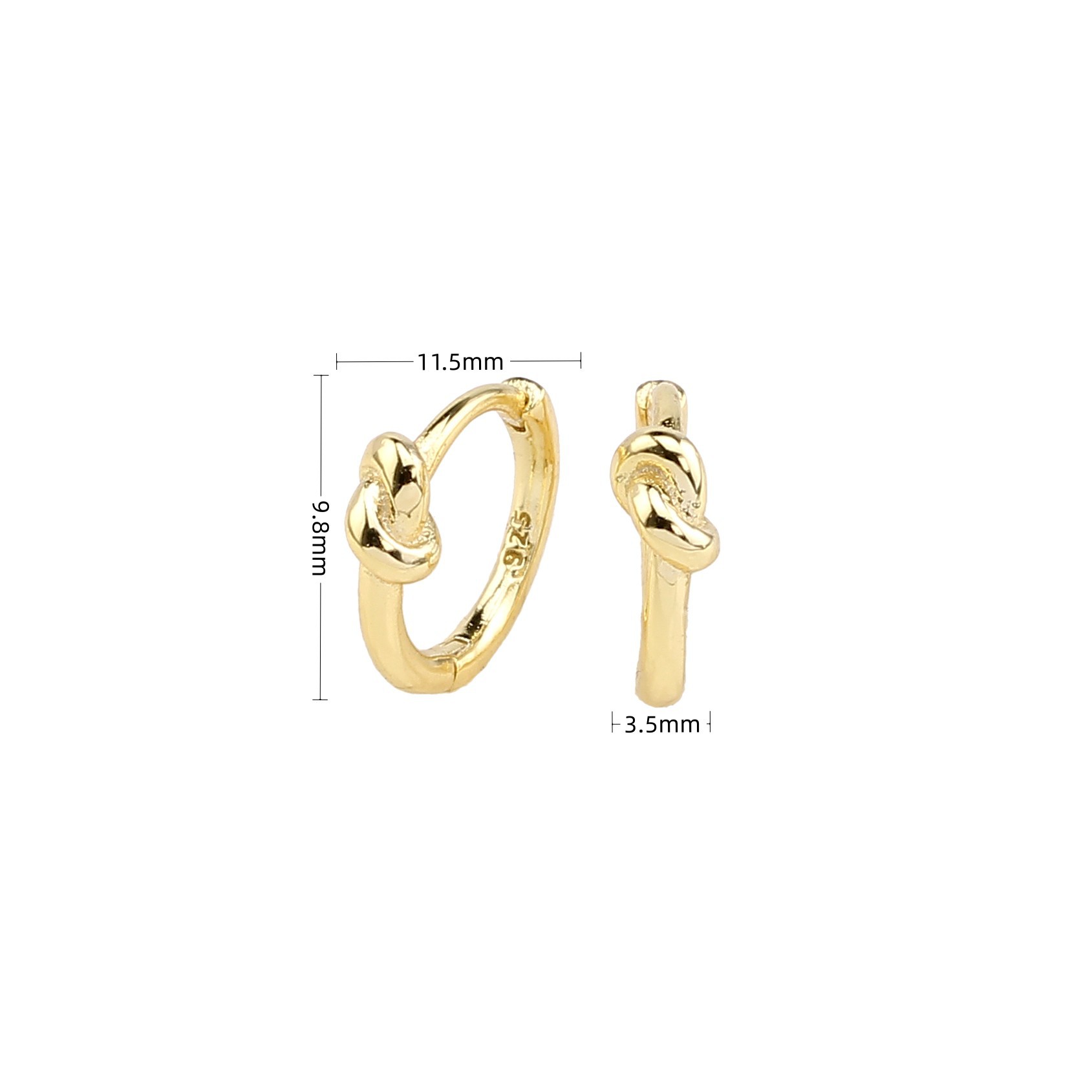 9g Weight 0.03µm Gold Plating Thickness Electroplating Gold Plating Process 925 Sterling Silver Ear Needle Material 1 Pair 925 Sterling Silver Knot Hoop Earrings