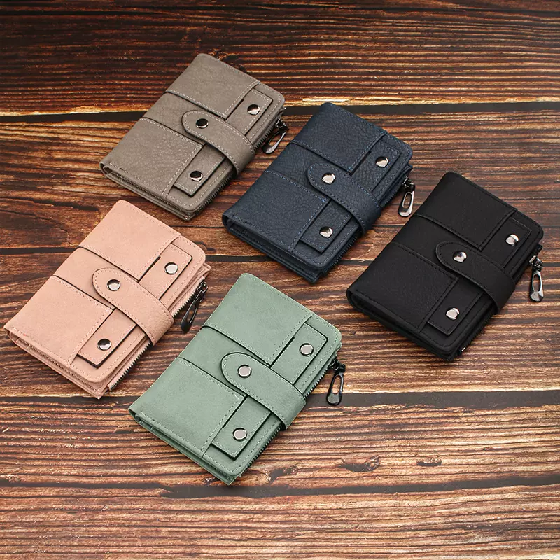 跨境韩版ins学生钱包女纯色零钱收纳女士搭扣多卡位钱夹卡包ins风