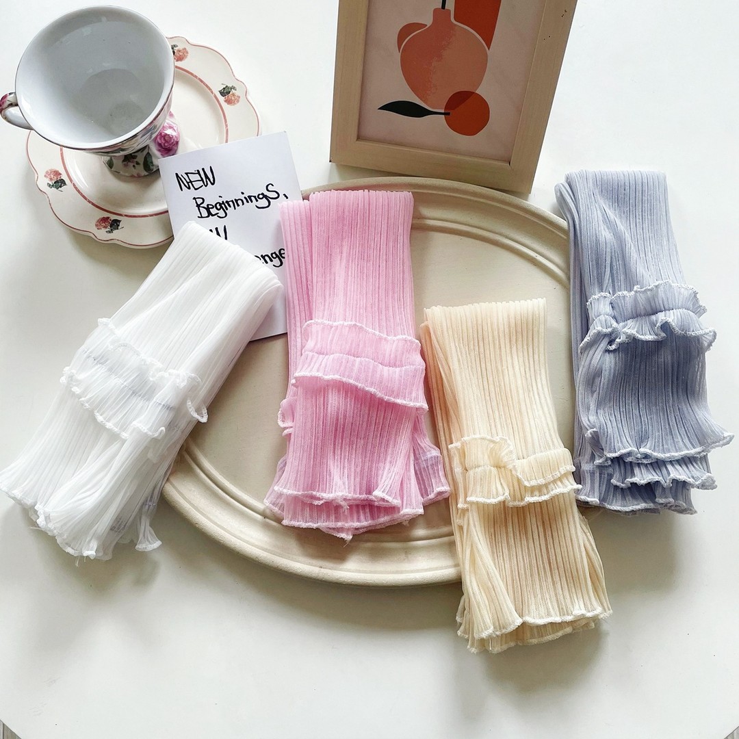 Summer Sun Protection Lace Mesh Ice Sleeves, Lace Trim Ice Silk Arm Sleeves, Elegant Fairy-Style Arm Protectors for Driving