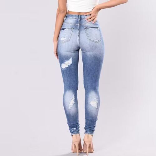 European and American women's denim distressed jeans on Wish and Amazon