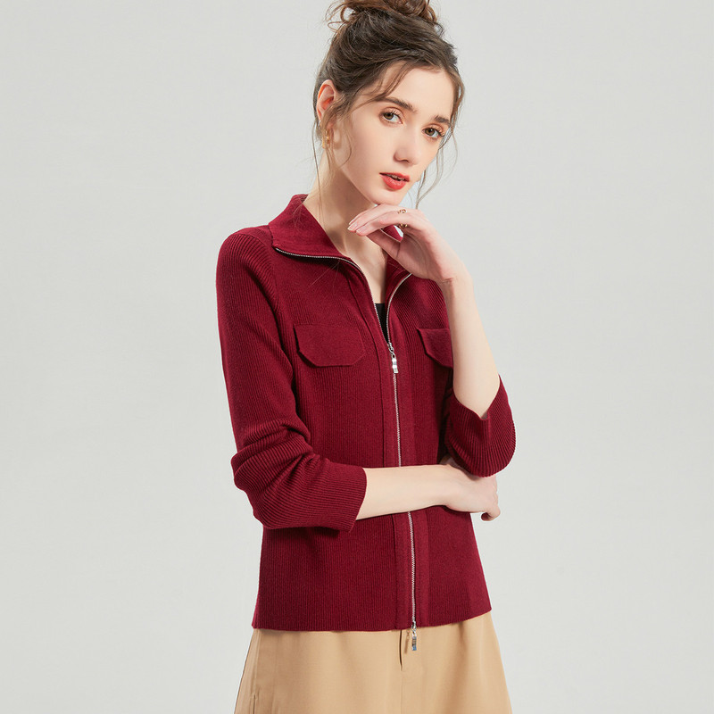 【含羊毛】早秋款休闲高级感条纹高领长袖针织衫舒适上衣女式外套|undefined