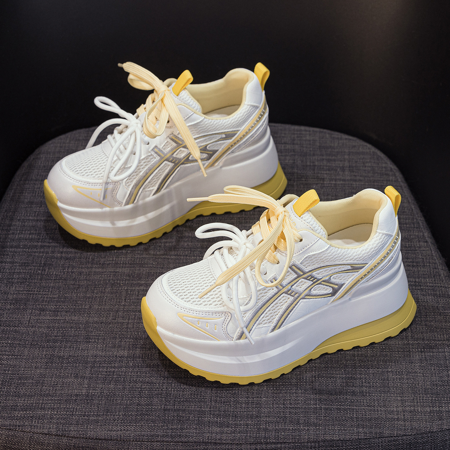 Giày sneaker nữ đế dày phong cách cổ điển, tăng chiều cao, thoải mái — Vàng 5053, Xám 5053, Tím 5053