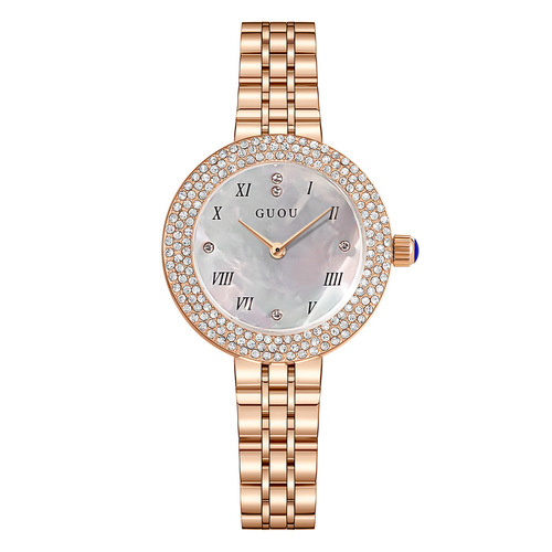 古欧古欧手表女简约时尚气质镶钻圆形防水石英表皮带小众女士手表