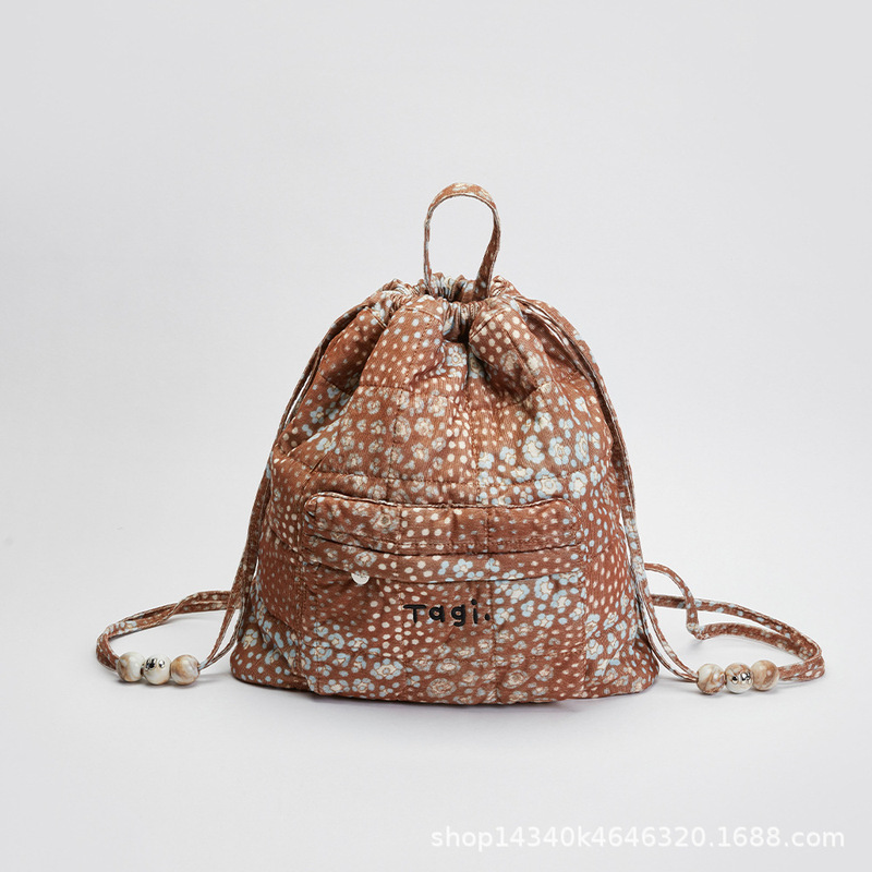 Tagi.Tanghulu「i」パールアクリルビーズ刺繍巾着かわいい巾着大容量バックパック|undefined