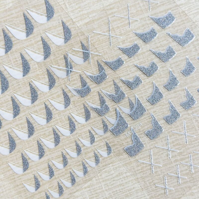 Cross-Border Shiny Silver Nail Stickers, Line Geometric Patterns, Nail Decoration Stickers, Irregular Crescent Nail Stickers