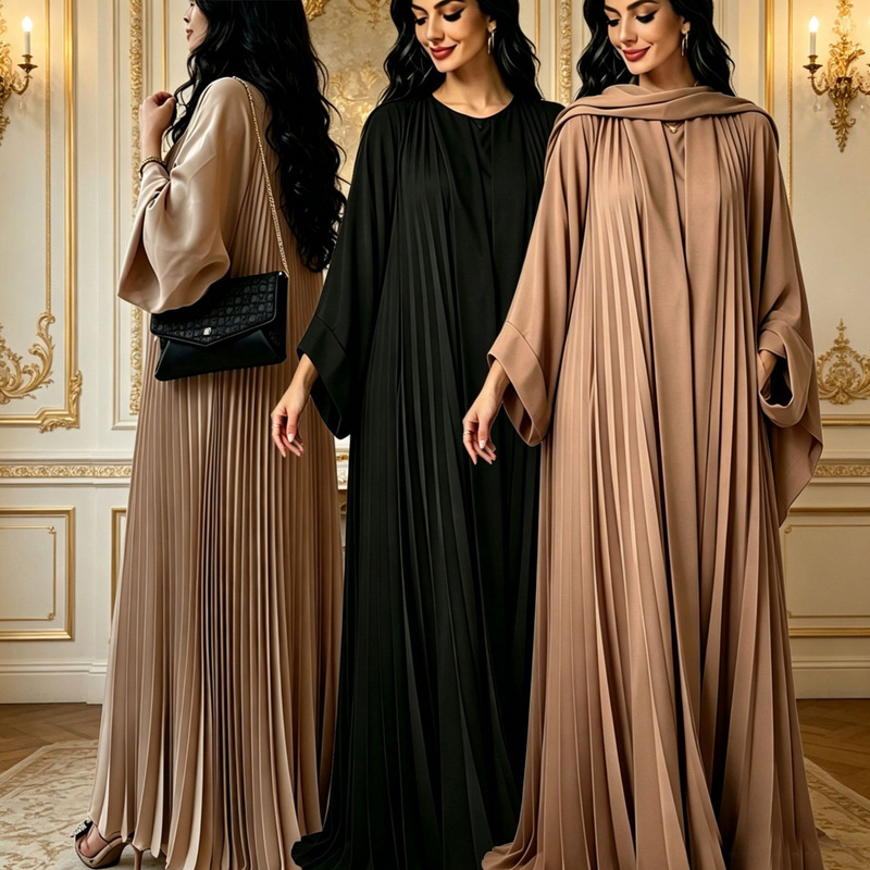 European and American women's fashion design, elegant long pleated dress, stylish and luxurious, elegant cardigan, plus size and loose fit