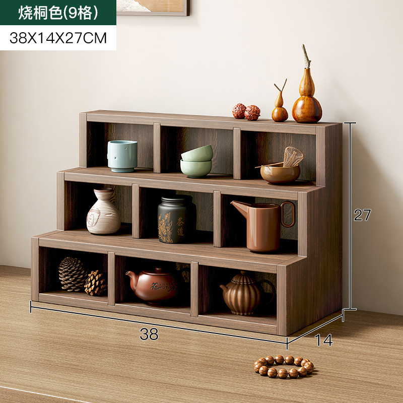 Portavasos de té a cuadros de madera maciza ceremonia del té olla de arcilla púrpura estante de exhibición montado en la pared Duobao Pavilion mesa de té escritorio antiguo estante pequeño