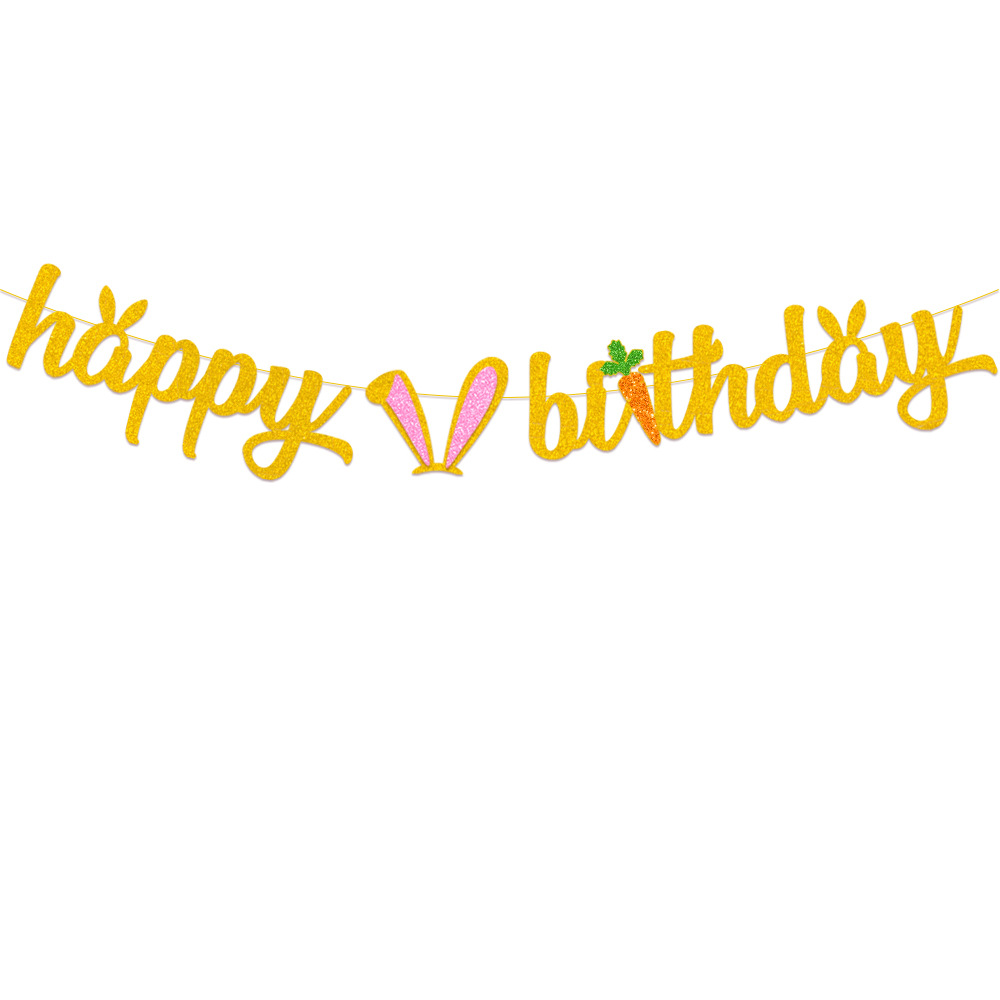 Fiesta de cumpleaños de Pascua decoración Garland Super Flash Feliz cumpleaños conejo tirar bandera tarjeta