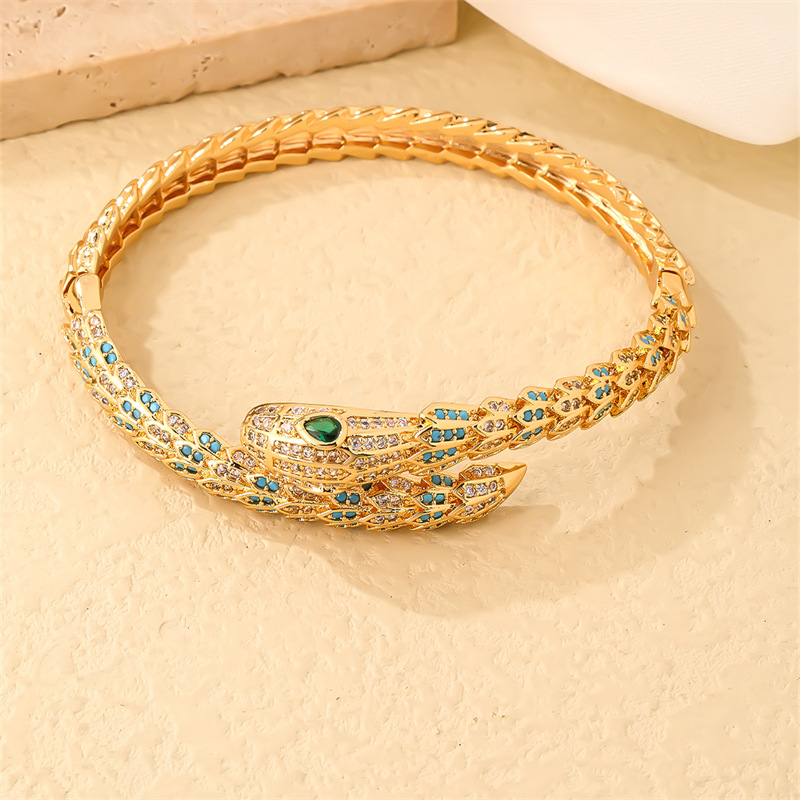 Parure de bijoux serpentine pleine de diamants, bague bracelet en zircon, personnalité de luxe légère, tête de léopard de l'industrie lourde_voghion.com