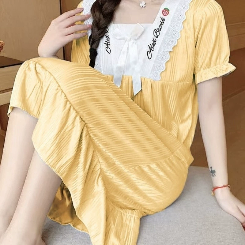 Тонкая пижама, милый сексуальный юбка, oversize, с коротким рукавом