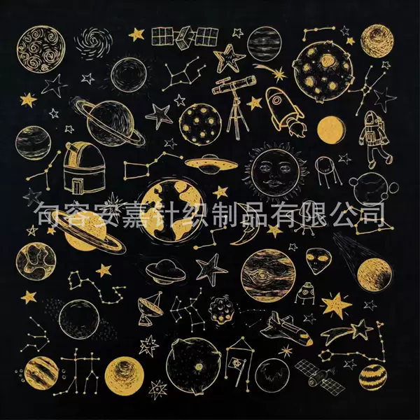 New Cotton cartoon hand-painted space planet printed square scarf multi-functional outdoor leisure riding scarf face towel