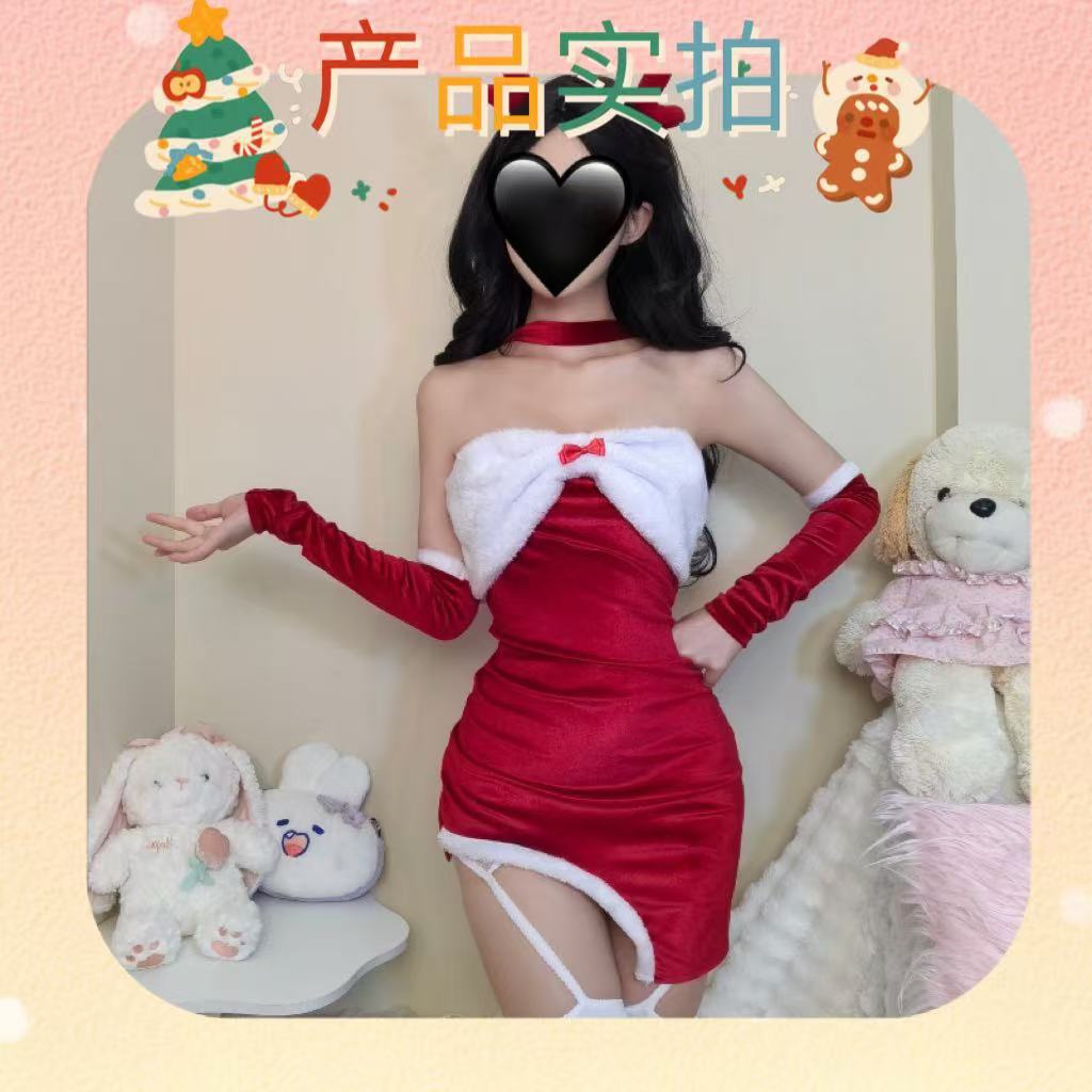 Christmas Bunny Costume Set with Dress, Gloves, Ears and White Garter — detail image 9