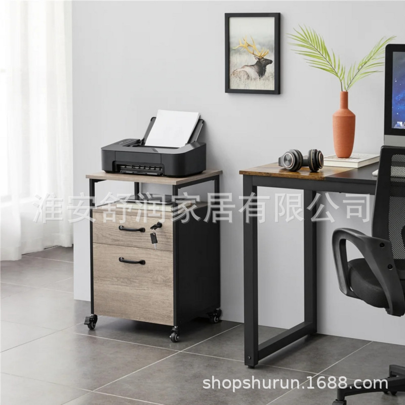 Simple steel wood frame station filing cabinet office A4 paper data printer storage rack with lock movable cabinet
