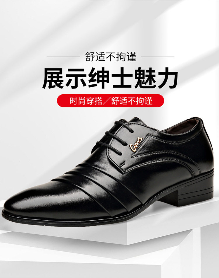 Giày da nam công sở lịch lãm kiểu Anh buộc dây, mũi nhọn, gót thấp — WZ08 màu đen chi tiết 3