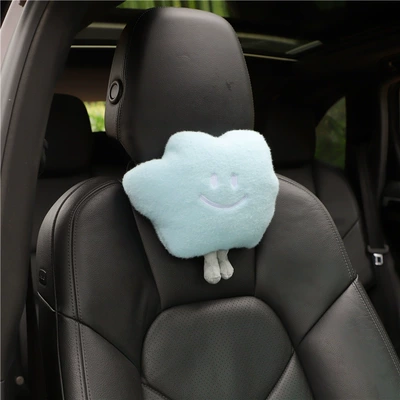Internet Celebrity Car Headrest Plush Headrest - smiling-face-clouds-blue-headrest