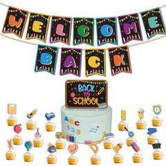 Welcome Back School Season Campus Party Bunting Cake Plaque Set Back-to-School Flag Banner Decoration