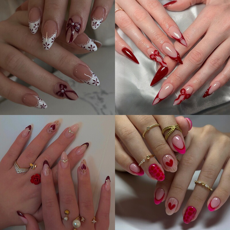 Nail Art Wearable Nails Cross-Border Bestseller Valentine's Day Style Collection Red Cat Eye Bowknot Heart Fake Nail Stickers