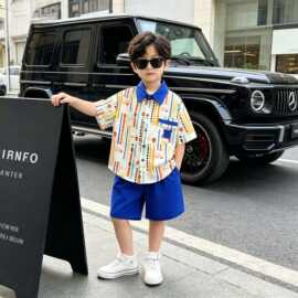 2026夏季新款韩版男童夏季衬衫套装时尚休闲两件套儿童百搭潮流风