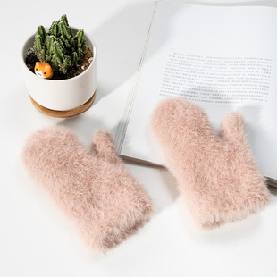 YFFS children's warm gloves winter students autumn and winter knitted wool imitation mink fur cold-proof soft Children's bag cover