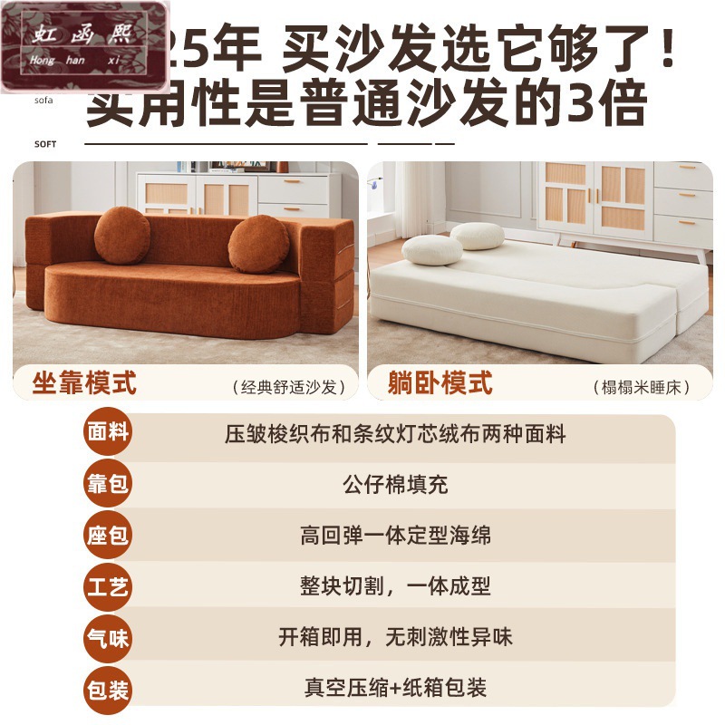Rental House Clothing Internet Celebrity Fabric Sofa Compressed Sofa Factory Small Apartment Folding Sofa Bed Two-In-One Living Room