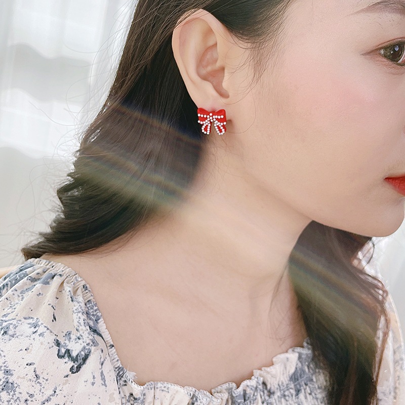 1 Pair Simple Style Bow Knot Arylic Imitation Pearl Alloy Womenu0027S Ear Studs