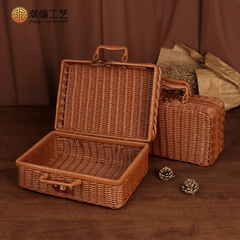 Wholesale imitation rattan vintage hand-held storage box, wedding photography decoration photo accessory gift box, wicker organization box