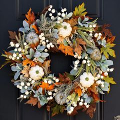 Cross-border independent station Halloween Thanksgiving Christmas wall decoration flower ring frost pumpkin autumn color flower ring hanger door decoration