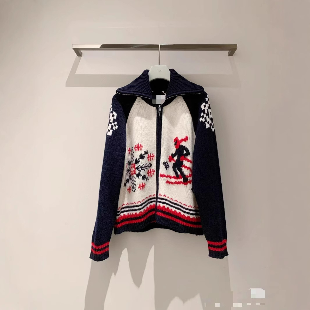 후베이 여성 빈티지 페어 아일랜드 옷깃 스키 자카드 느슨한 니트 재킷 24 년 겨울 새로운