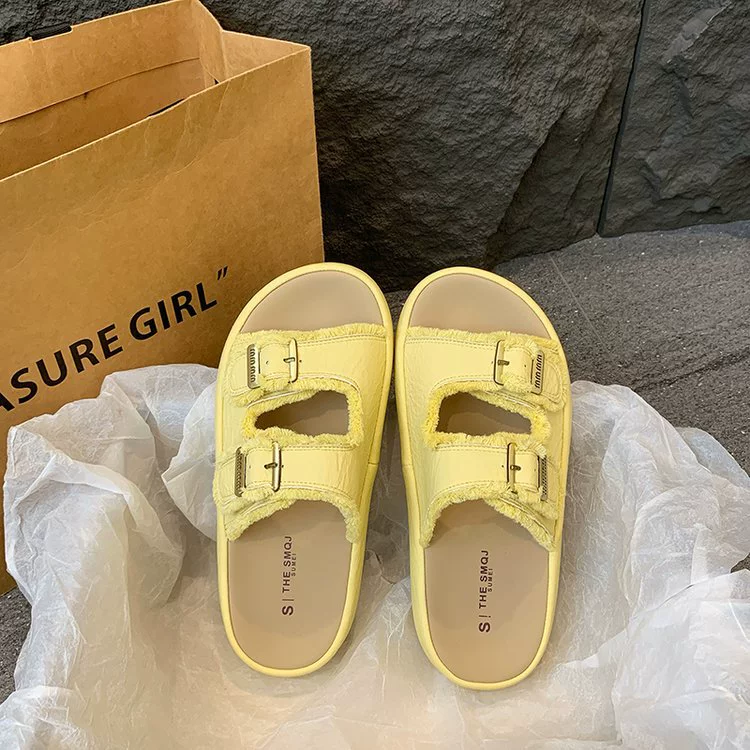 Slide platform, summer slippers, fashionable beach footwear for leisure, city style, high-quality style