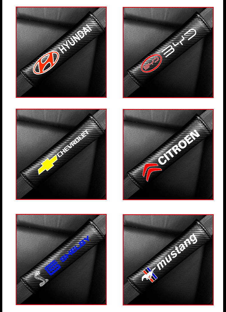 Car Carbon Fiber Pattern Seat Belt Shoulder Pad, Seat Belt Protector, Decorative Car Shoulder Pad with Car Logo Accessories