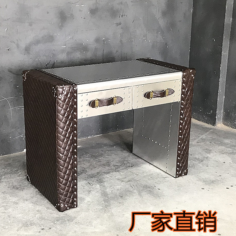 American Industrial Style Old Retro Space Aluminum Desk Loft Aluminum Leather Computer Desk Metal Office Desk Writing Desk