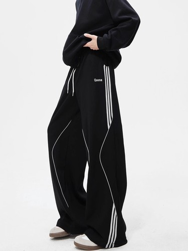 American streetwear striped casual pants, new winter sports loose straight-leg wide-leg relaxed high-end sports pants for women