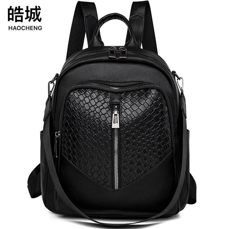 Venta al por mayor transfronteriza 2023 nueva mochila casual de cuero suave para mujer, mochila multifuncional tejida de moda, mochila escolar