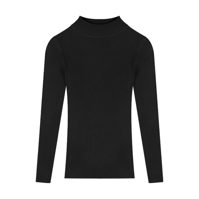 Sweater, demi-season knitted long-sleeve, high collar, slim fit, tight