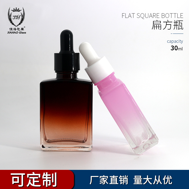 佳浩现货30ml透明玻璃加厚扁方精油瓶 方形原液精华瓶子环保 包装厂家批发实拍图