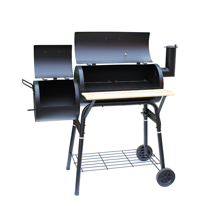 Fabricante de origen horno doble con ruedas con placa de mesa delantera placa de almacenamiento parrilla de barbacoa horno de tambor de aceite hembra de 30cm