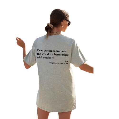 Women's round neck slogan print short sleeve T-shirt for foreign trade independent station, casual and versatile, lightweight.